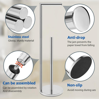 Toilet Paper Holder Stand, Bathroom Free Standing with Storage, Black | Rustproof Toilet Paper Roll Holder for 4 Rolls,with Non-Slip Stable Base,Bathroom Organizers and Storage