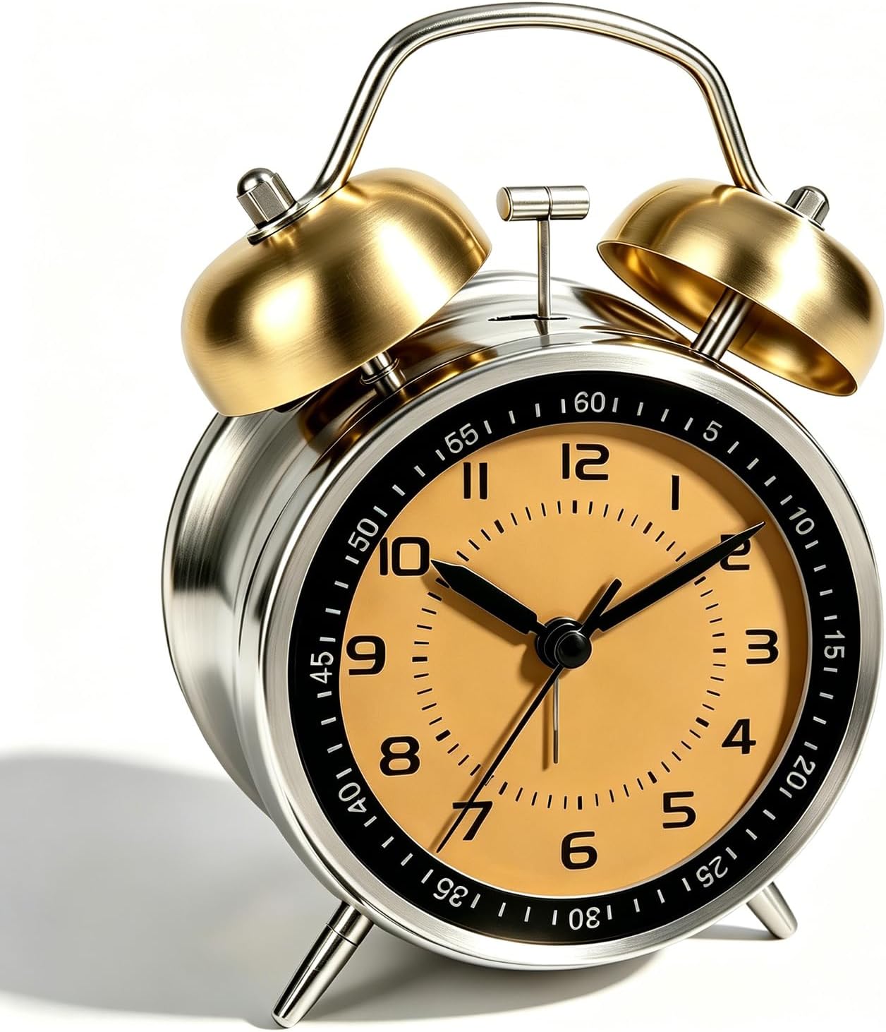 4.5" Metal Loud Alarm Clock for Heavy Sleepers Adults, Analog Battery Operated Alarm Clock with Bells Glow in Dark Numbers, Silent Old School Bedside Desk Clock for Bedroom Office Kids, Black