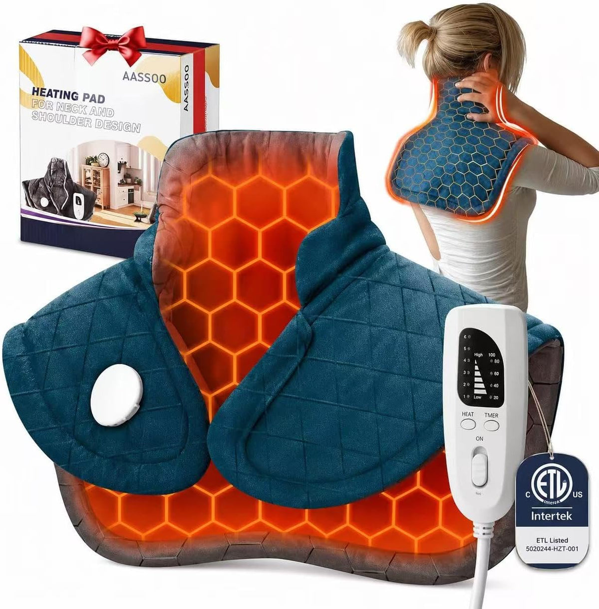 Patented Graphene Weighted Heating Pad for Neck and Shoulders Birthday Gifts for Women Men Mom FSA Eligible Items Only List 3X Deeper Pain Relief Instant Heat Snug Fit Contoured Design ETL Certified