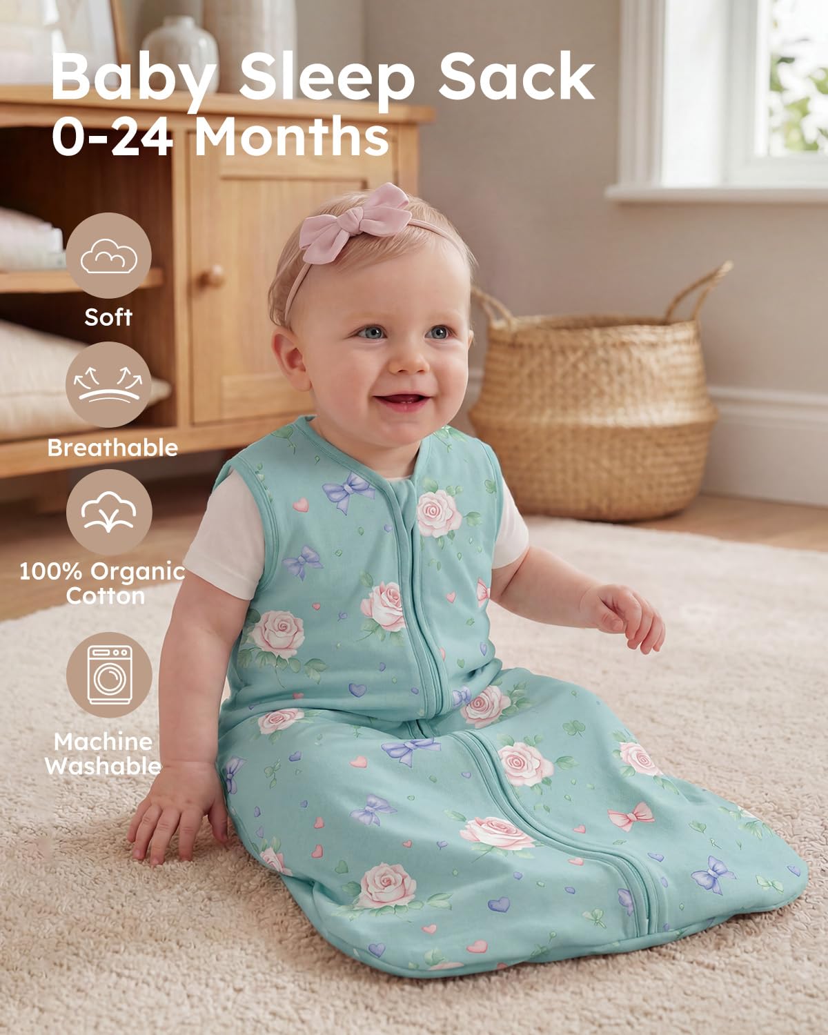 Yoofoss Baby Sleep Sack 0-6 Months Wearable Blanket for Babies 100% Organic Cotton 2-Way Zipper TOG 0.5 Toddler Sleeping Sack 3 Pack, Sleep Sacks