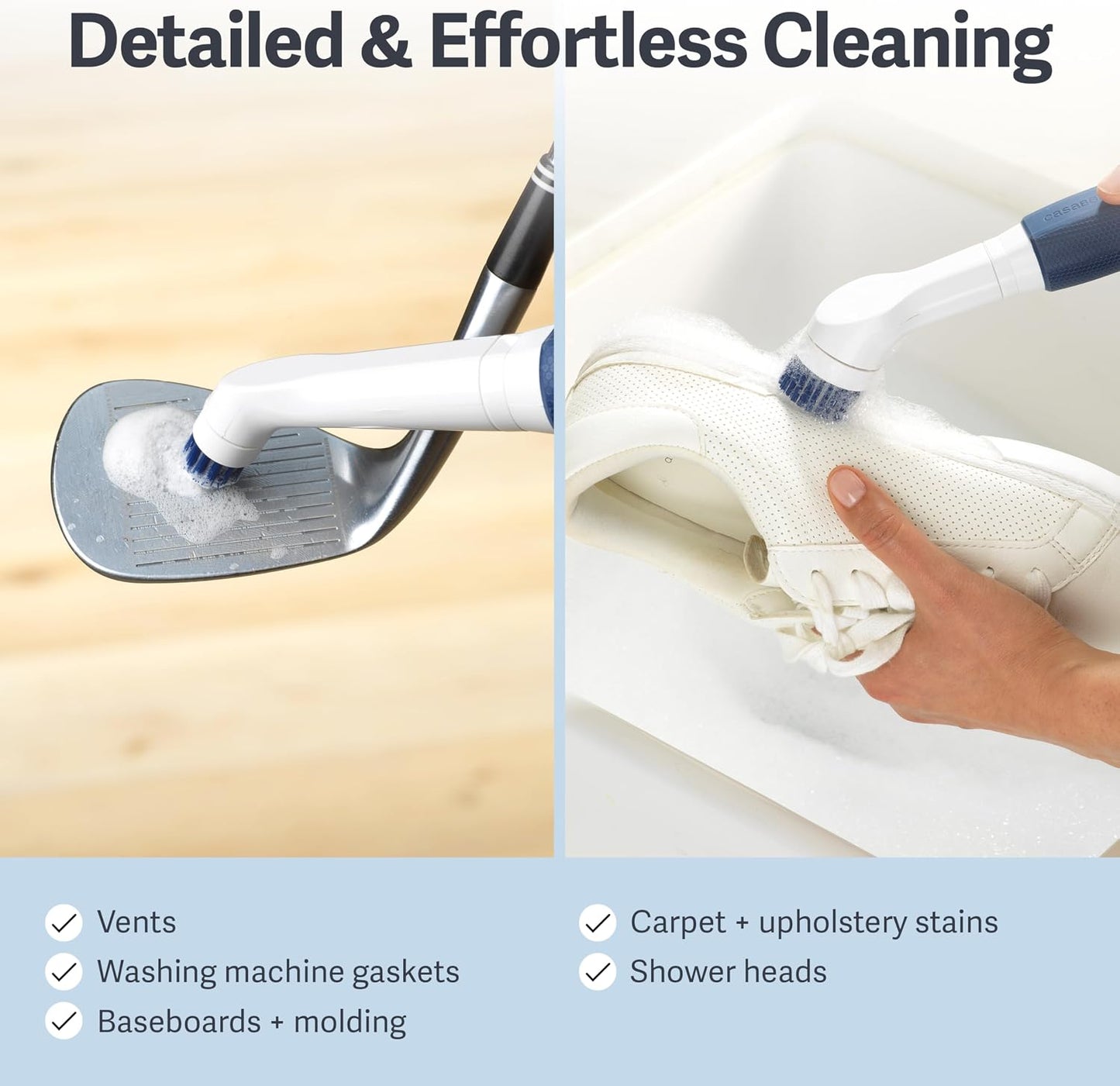 Casabella Power Spin Scrubber, Extendable to 47.5” – Cordless Electric Cleaner for Shower, Kitchen, Bathroom, Tile, Tub, Car, Deck - Rechargeable Spin Brush with Adjustable Brush Head & 4 Attachments