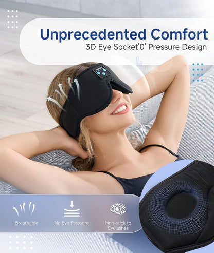Voerou Sleep Mask with Bluetooth Headphones, Zero Pressure Wireless Sleeping Eye Mask, 100% Light Blocking Sleep Headphones for Side Sleepers, Suitable for Sleep Nap Travel, Cool Gadgets Unique Gifts