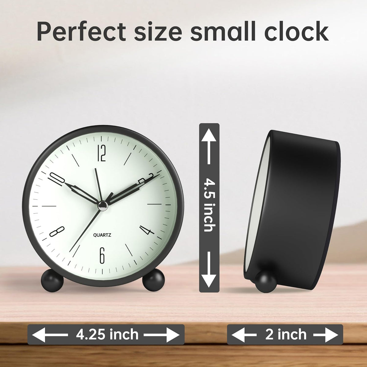 JALL Analog Alarm Clock, 4 inch Super Silent Non Ticking Small Clock with Night Light, Battery Operated, Simple Design, Old Fashioned Style Ideal Decor, for Bedroom, Bedside, Desk, Adult, Gift, Green