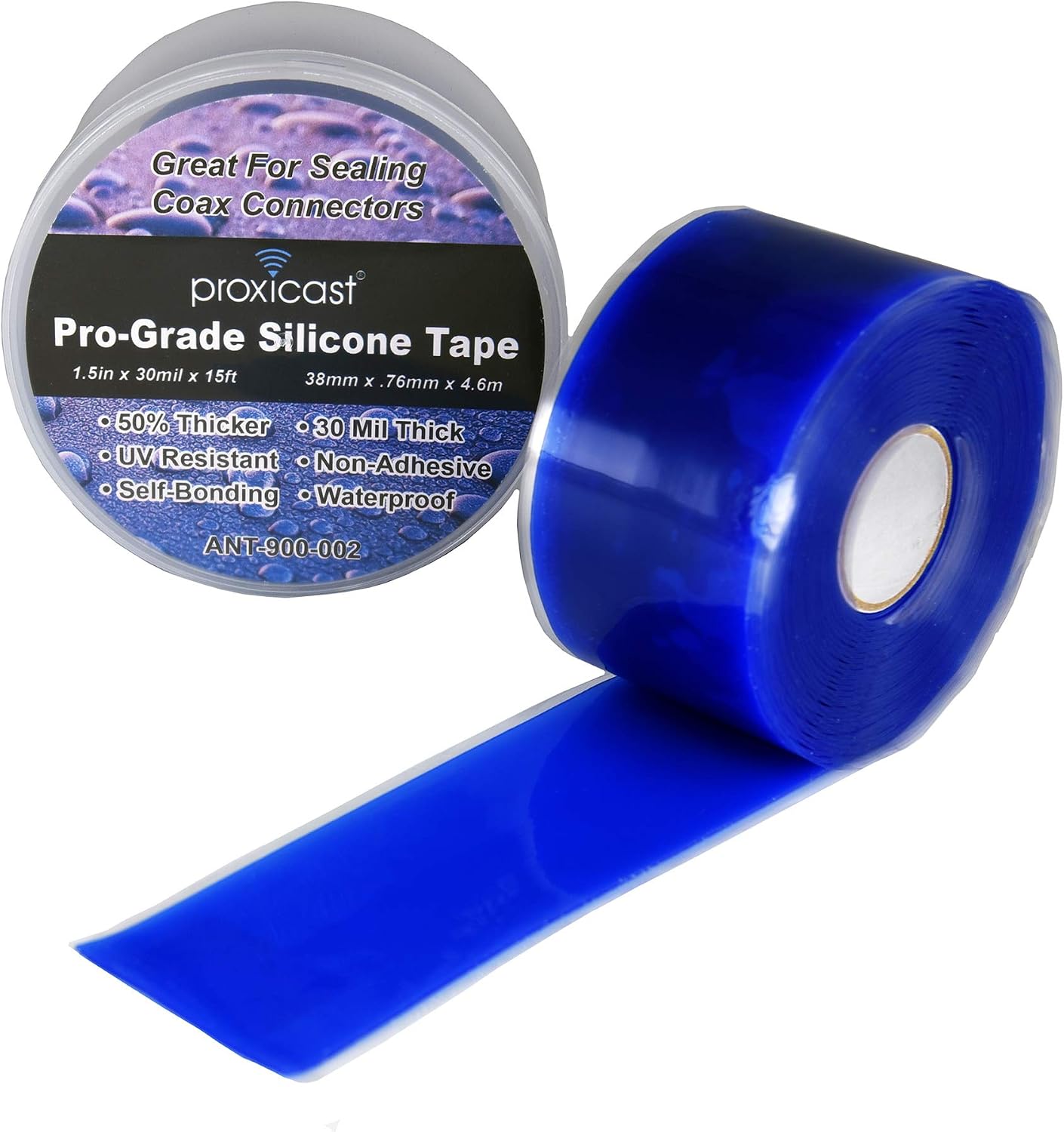 Proxicast Self Fusing Silicone Tape Waterproof - 1.5" x 15' Roll - Black | 30 mil Thick Weatherproof Rubber Coax Tape for Antennas, Electrical Wires, Pipe Leaks, Emergency Repairs - ANT-900-002