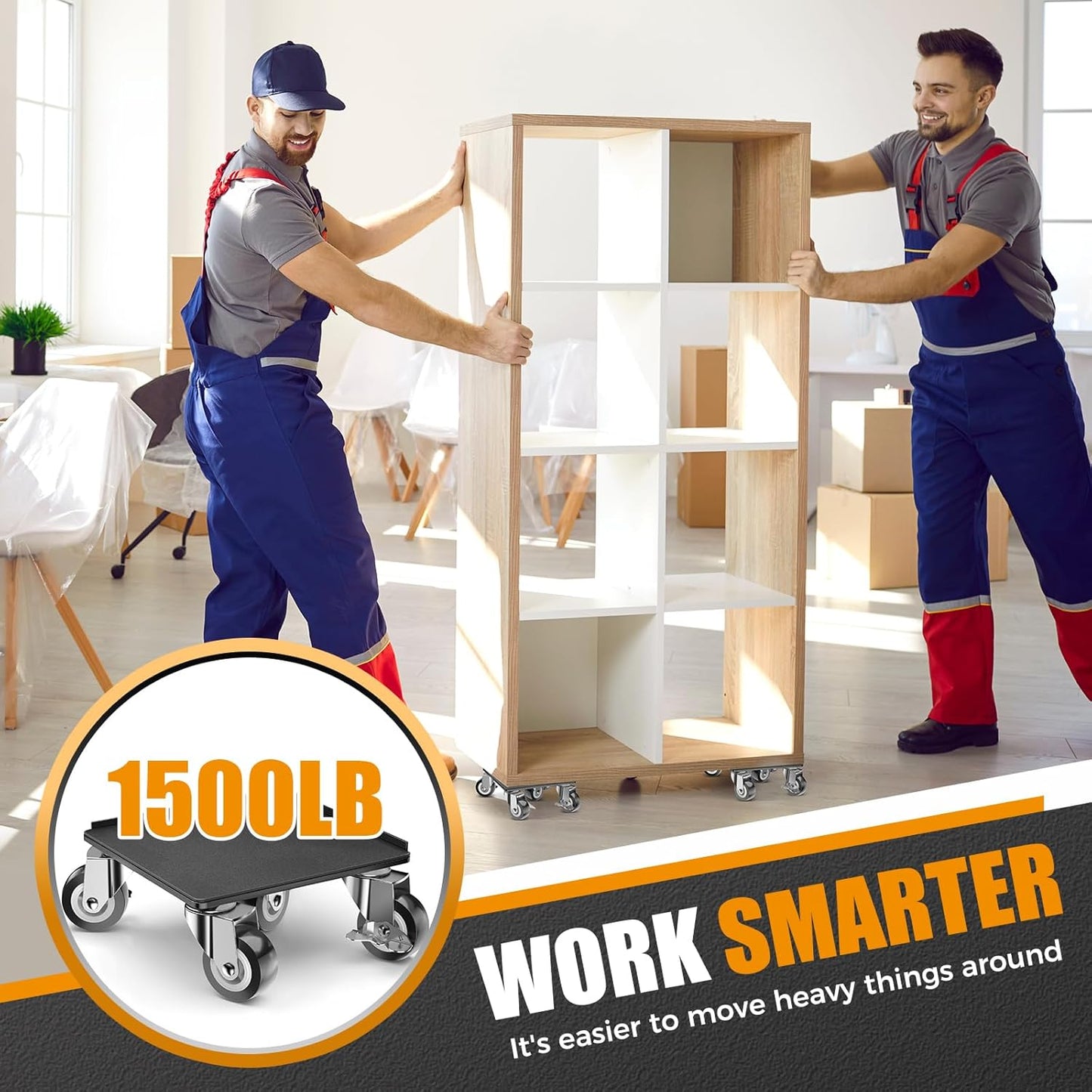 LOYAL TIGER 1500LBS Heavy Duty Furniture Dolly & Movers Set (5.4 Inch, Red) | 5-Wheel Carbon Steel Rollers with Locking Casters & Lifter. Moving Kit for Refrigerator, Washer, Sofa & Cabinet.