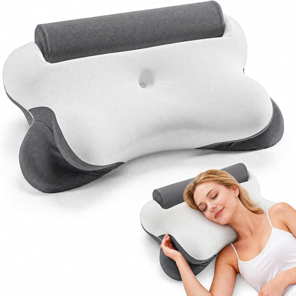 Sweetcrispy Cervical Pillow for Neck Pain, Ergonomic Contour Memory Foam Pillow with Detachable Roll Support, Cooling Breathable Cover for Side Back Stomach Sleepers