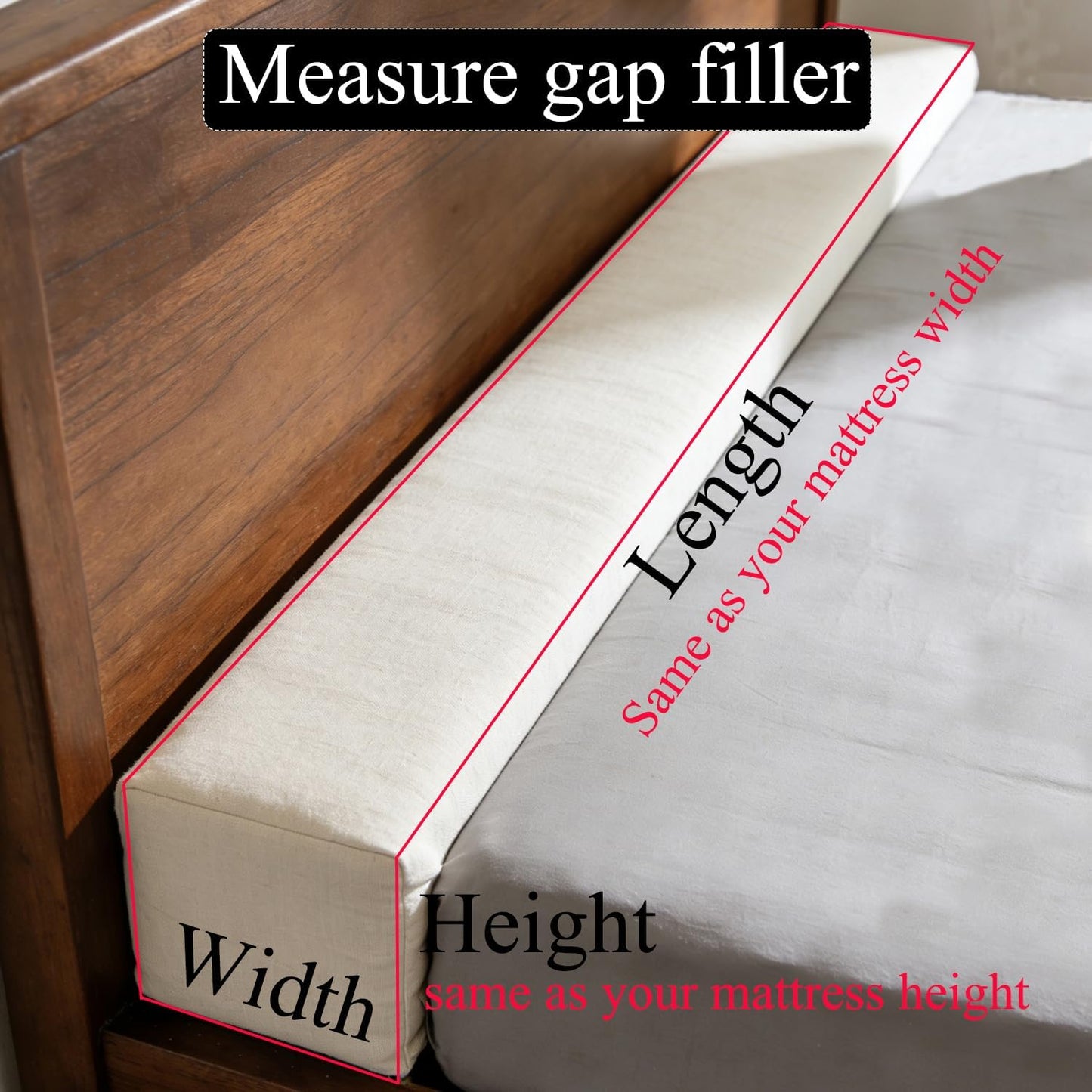 79x2x12 Inch Headboard Gap Filler with Foam Space Filler Between Bed and Wall Bolster Pillow Bed Gap Filler, Beige