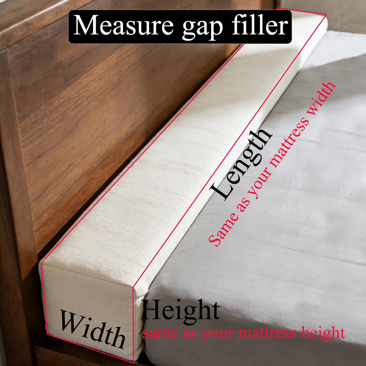 79x2x12 Inch Headboard Gap Filler with Foam Space Filler Between Bed and Wall Bolster Pillow Bed Gap Filler, Beige
