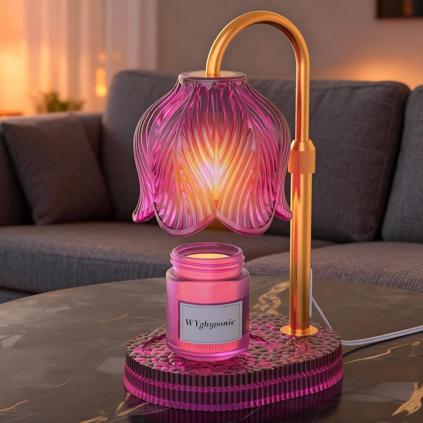 Flower Candle Warmer Lamp, Timer & 4-Level Dimmer, Adjustable Height | Flameless Electric Wax Warmer for Jar Candles, Includes 2 Bulbs, Pink, Home Decor Gift for Mom & Women, Housewarming