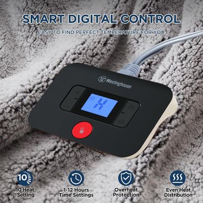 Westinghouse Electric Blanket Heated Throw, 6 Heat Settings, Grey