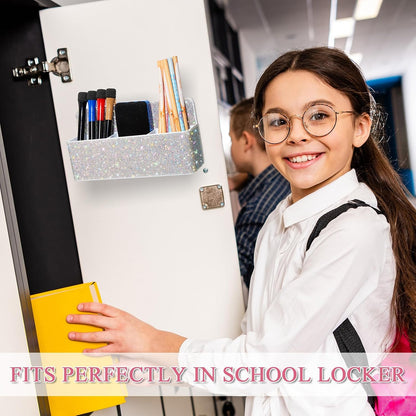 MotiMind Purple Locker Accessories for Girls, Bling Magnetic Pen Holder for Refrigerator, Back to School Rhinestone Marker Holder for Locker, Sparkly Gift for Student (Medium,Rhinestone)