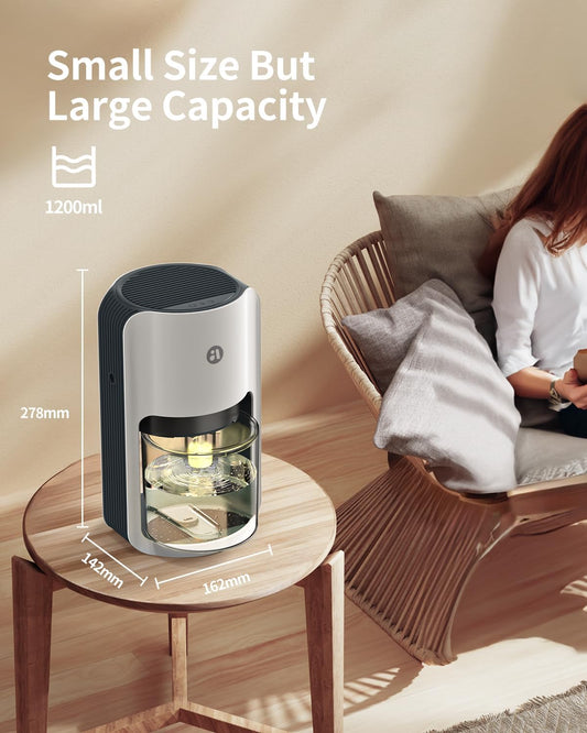 Small Dehumidifier for Bedroom, 42oz Dehumidifier with Auto Shut Off, Quiet Portable Dehumidifier for Bathroom, Closet, RV, 7 Color Night Light | Auto Shut Off, 7 Color Night Light for Bathroom, Closet & RV