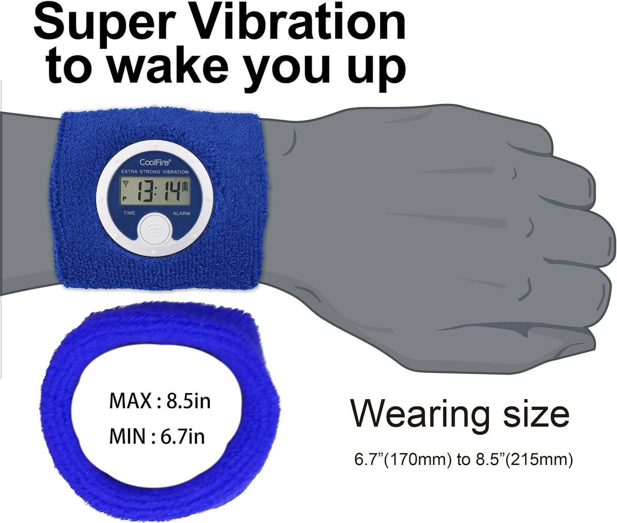 Coolfire Vibrating Alarm Clock Wristband, Silent Wake-Up Watch for Heavy Sleepers, Won’t Disturb Partner, Couples/Roommates, Deaf/Hearing Impaired, 4 Alarms, Bluetooth App, Rechargeable (Purple)