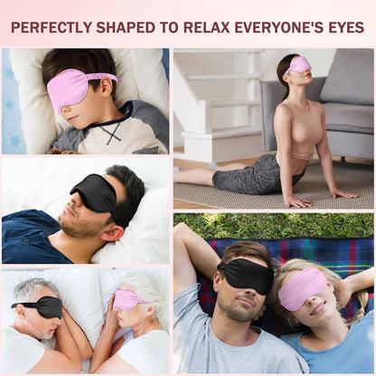 Amrules Sleep Mask Set of 2, Adjustable Silk Eye Mask for Sleeping, Soft Sleeping Eye Shade Cover for Women, Good for Blocking Light, Reducing Puffiness, Enhancing Sleep Quality (Blush Pink & Black)