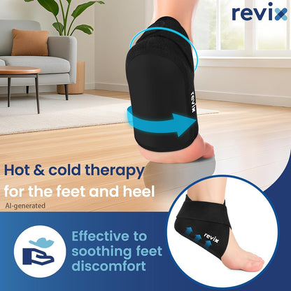 REVIX Heel Ice Pack Wrap for Plantar Fasciitis & Heel Spurs, Hot & Cold Gel