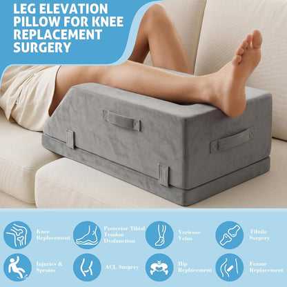 Leg Elevation Pillows for After Surgery, Ergonomic Keeps Knee Straight, Adjustable Height Knee Replacement Recovery Aids, Suitable for Surgery, Injury, or Rest, Washable Cover, Single Leg