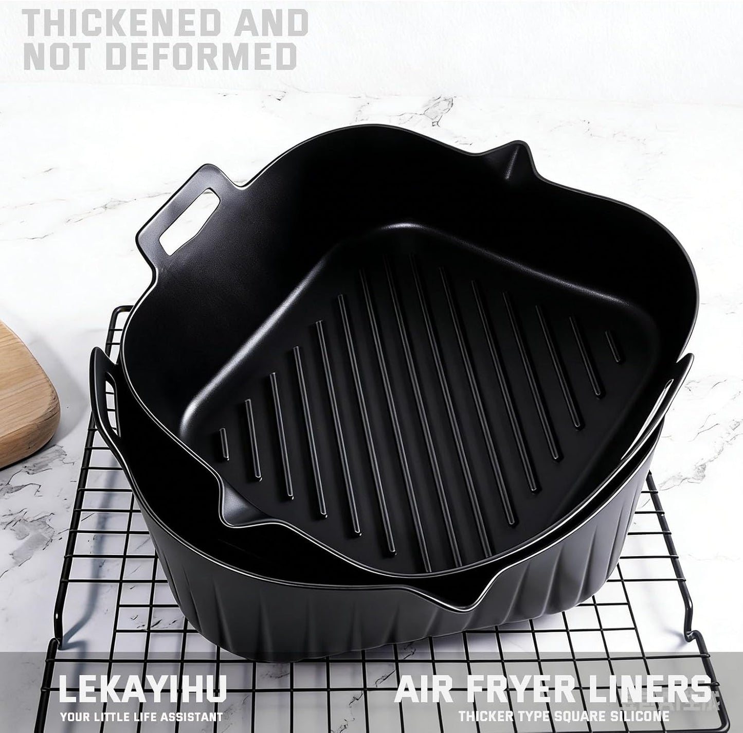 2 Pack Air Fryer Liners,8 Inch Silicone Airfryer Liners,Air Fryer Accessories,Reusable Baking Tray Oven Accessories,Replacement of Flammable Parchment Paper (Red Blue) (Black&Red&Blue)