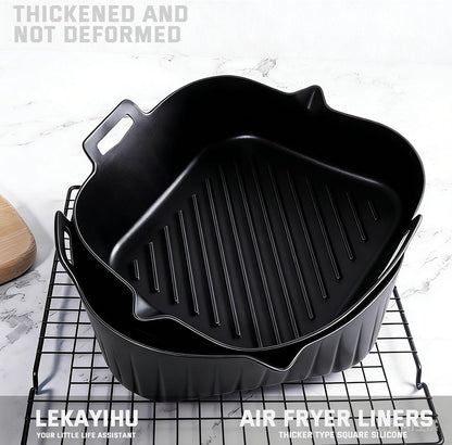 2 Pack Air Fryer Liners,8 Inch Silicone Airfryer Liners,Air Fryer Accessories,Reusable Baking Tray Oven Accessories,Replacement of Flammable Parchment Paper (Red Blue) (Black&Red&Blue)