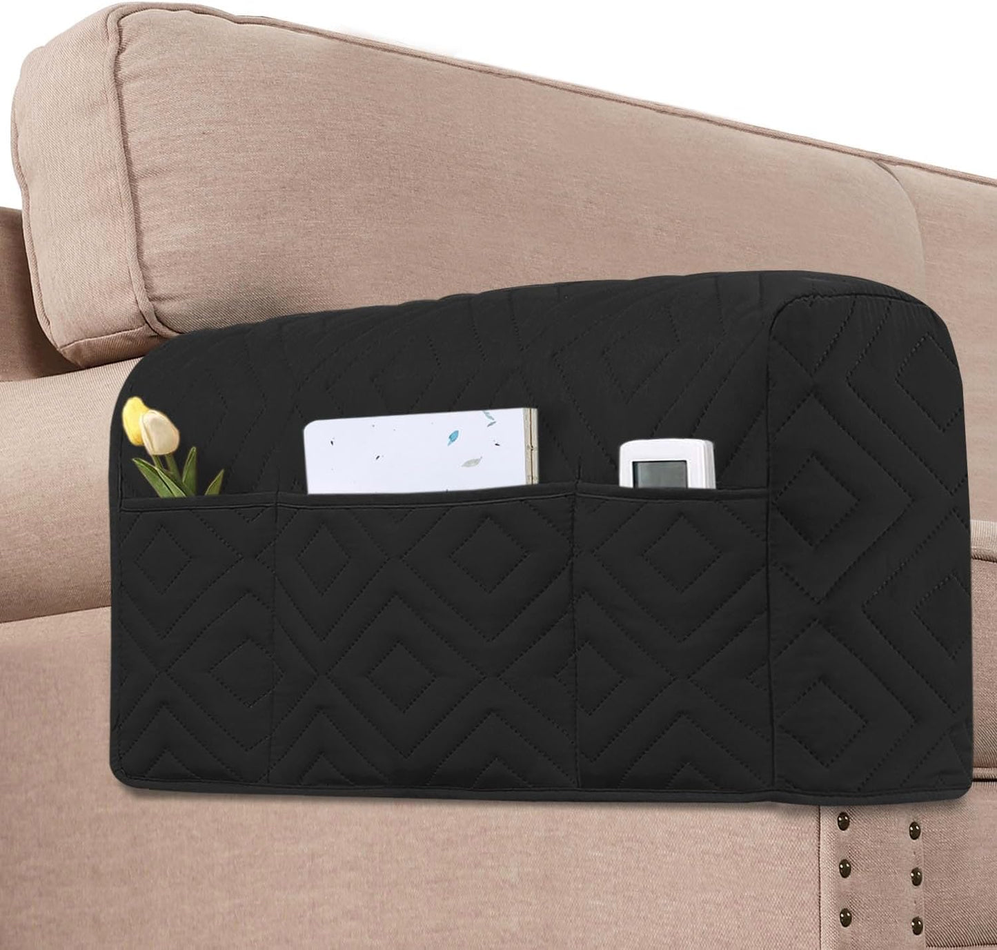 H.VERSAILTEX Water Resistant Armrest Covers for Sofa, 2 Pack, Ivory/Beige | Waterproof Armchair Caddy, Couch Arm Covers Remote Control Holder Sofa Armrest Organizer for Magazine, Tablet, Phone, iPad