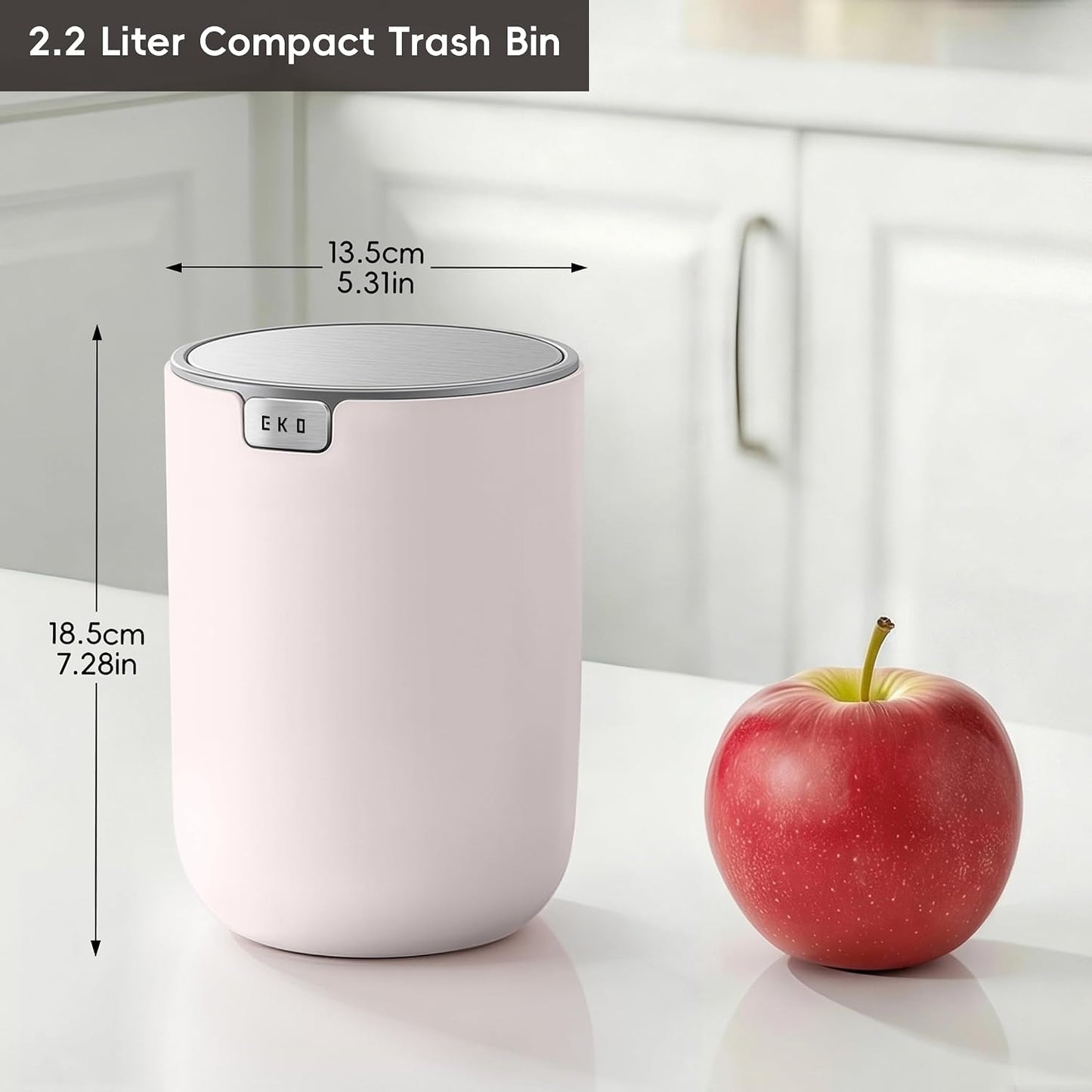 EKO Fandy 0.58 Gal/2.2L Mini Trash Can with Lid, Swing-Top Desktop Trash Can for Bathroom, Countertop, Vanity, Desk or Office, Small Garbage Bin (Blue)