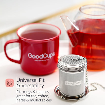 Stainless Steel Tea Infuser for Loose Leaf Tea, Small (1.5” Diameter x 2.2” Height) – Extra Fine Mesh Strainer with Chain Hook & Lid, Reusable Tea Steeper for Mugs, Cups & Teapots