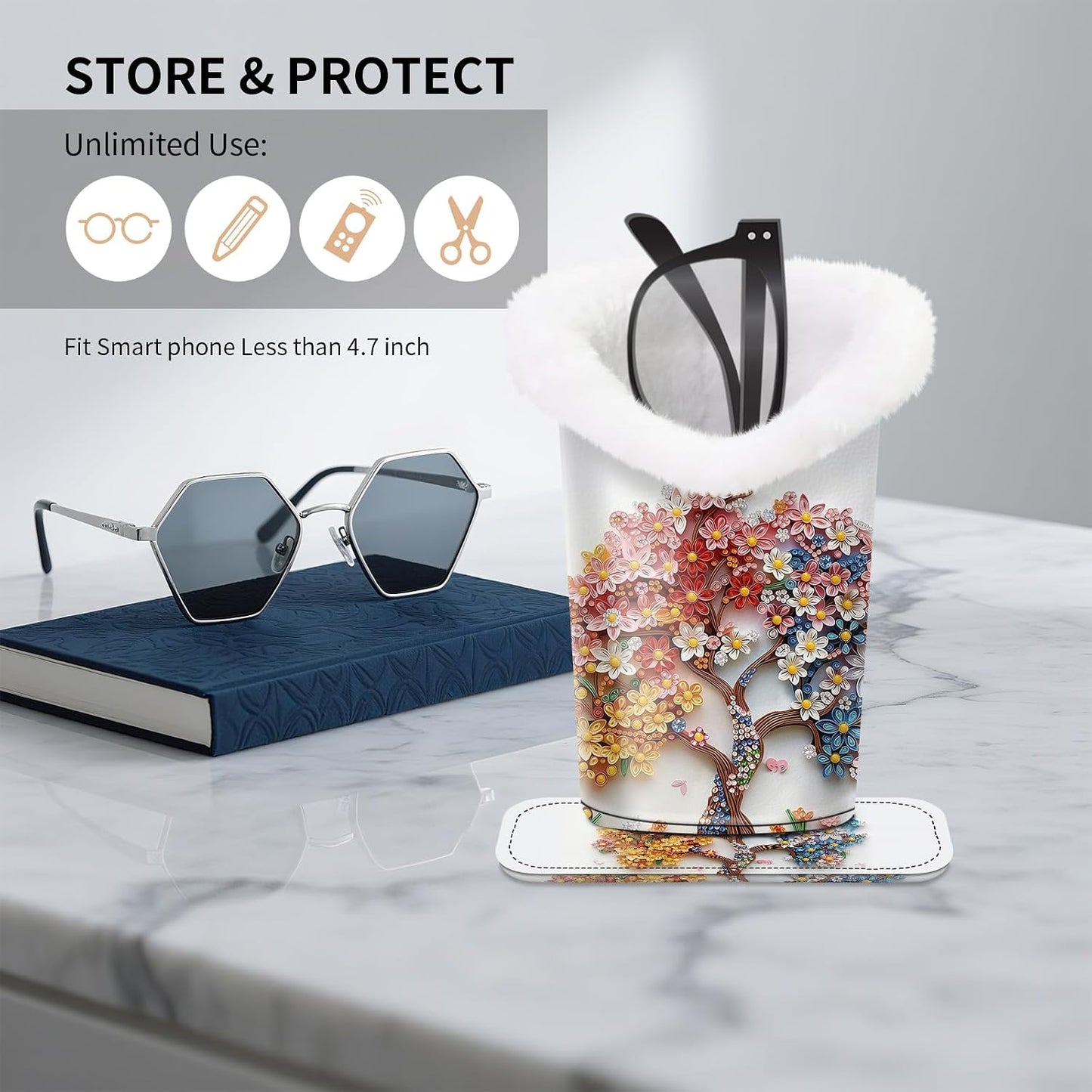 Plush Lined Eyeglasses Holder, Cute Glasses Stand for Women Kids - Colors B