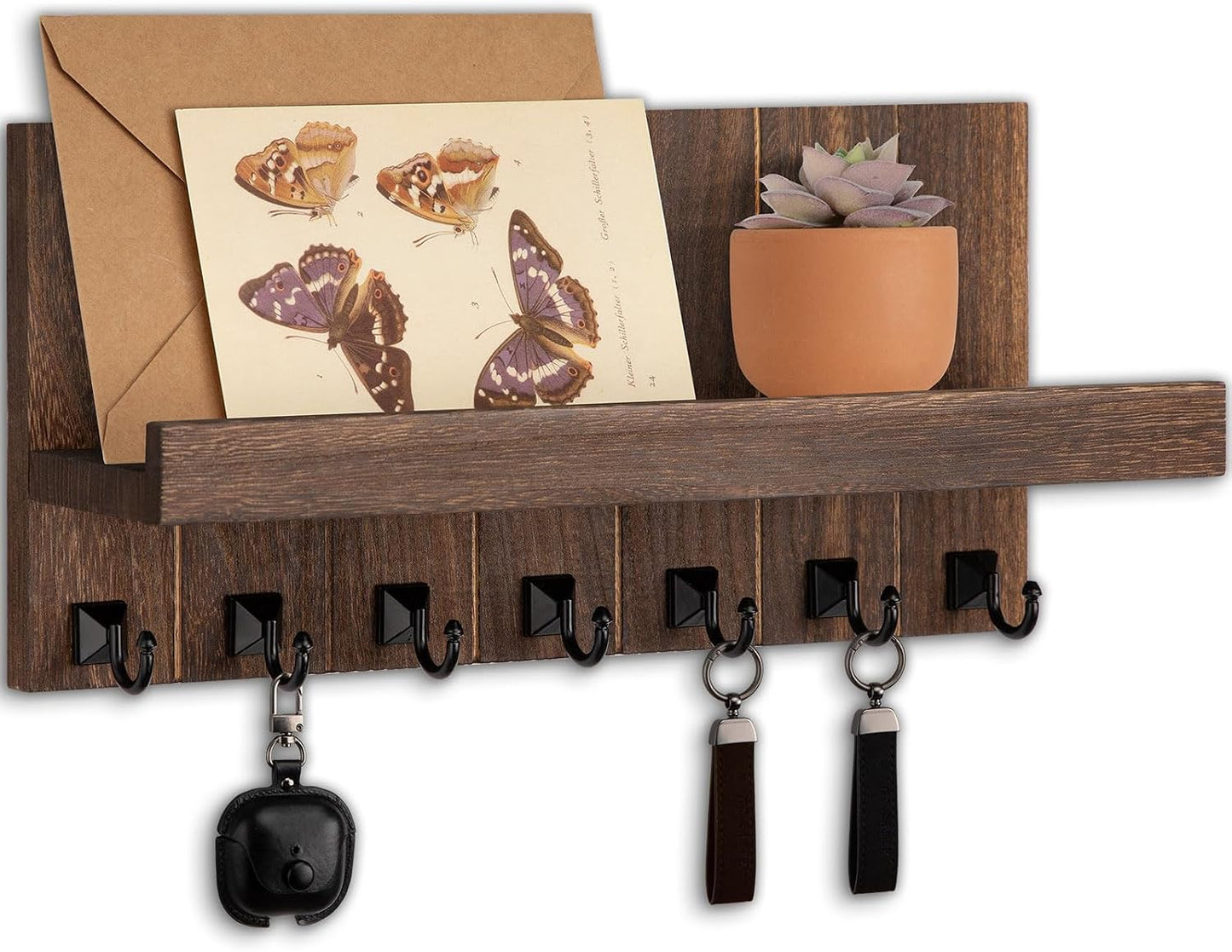 Key Holder for Wall, Decorative Key Holder with Shelf | Key and Mail Holder Wall Mount, Farmhouse Decor with 5 Key Hooks for Keys, Coats, ect.