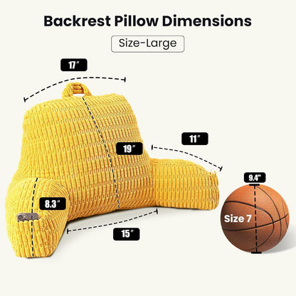Reading Pillow with Arms for Sitting in Bed,Backrest,White Flannel,M | 17" Backrest Supports Back for College Students,Elbows & Forearms for Dorm Reading,Gaming,Watching TV