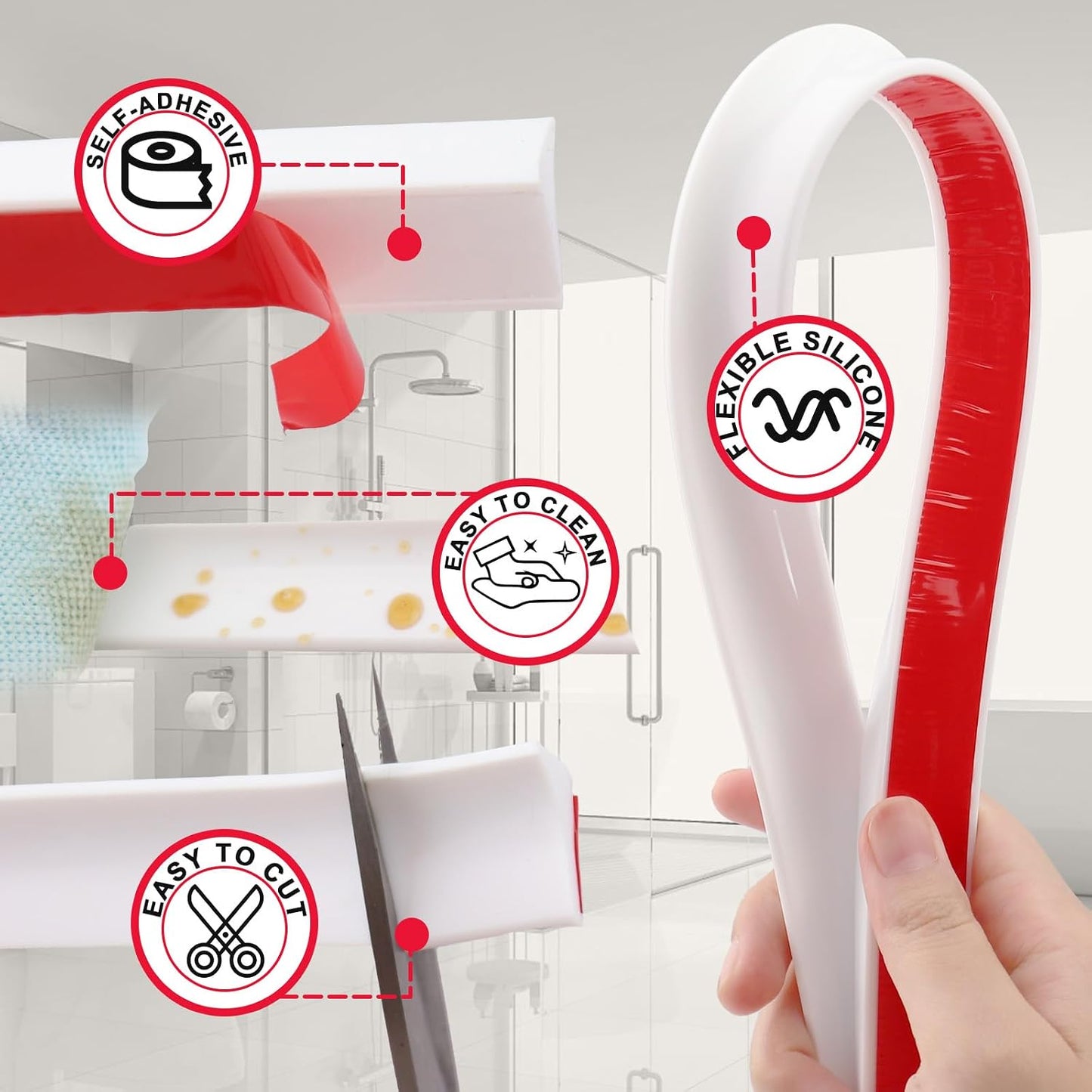 Shower Threshold Water Dam Guard - Self-Adhesive Silicone Waterproof Barrier, Leak-Proof, Flexible, Easy Installation, Customizable Length for Showers, Bathtubs, Sinks, and Countertops by Hzetuu