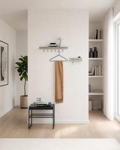 Kazai. Key Holder for Wall 'Holmsen' | Minimalist Key Hooks Design from Berlin | Modern Key Hanger with Metal Shelf | Key Hook Wall Mounted as Hallway Furniture | Sand Taupe