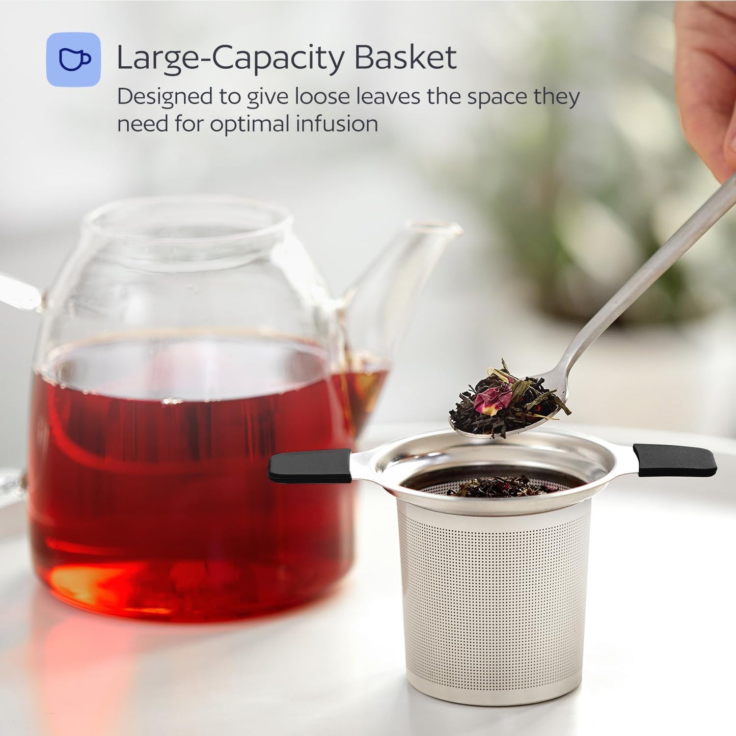 Stainless Steel Tea Infuser for Loose Leaf Tea – Extra Fine Mesh Strainer with Heat Proof Double Handles & Lid, Reusable Filter Fits Mugs, Cups & Teapots, Gray