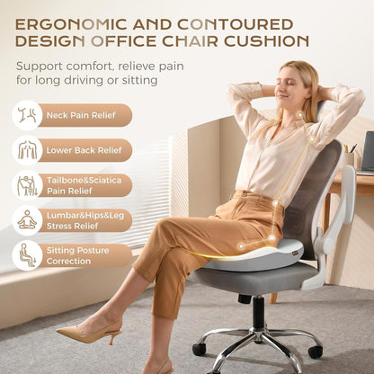 Coverado Lumbar Support Pillow and Seat Cushions for Office Chairs, Memory Foam Orthopedic Coccyx Cushion for Tailbone Pain Cushion Pillow & Back Pain Pressure Relief Seat Cushion Coffee&Beige