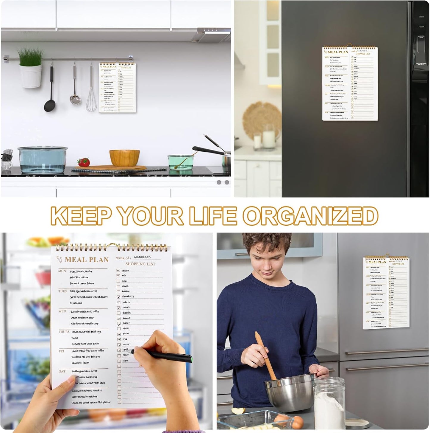 AZUREAL 50 Sheets Meal Planner, 8.5x11 Inch Double Helix Magnetic Meal Planning Notepad and Grocery List Notepad with Tear-Off Shopping List, Wall-Mountable Daily & Weekly Meal Planner for Fridge