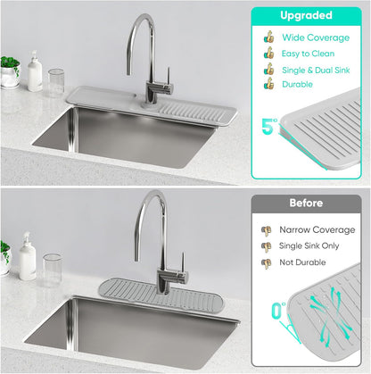 24 Inch Longer Faucet Mat for Kitchen Sink [5° Slope Fast Self-draining]Bathroom Kitchen Sink Splash Guard Silicone Sinks Faucet Mat Splash Guard for Kitchens Sinks Area Tidy Splashs Draining Mats
