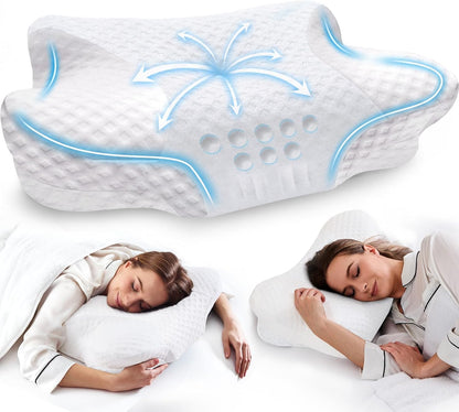 Cervical Neck Pillows with Memory Foam - Neck Pillows for Pain Relief Contour Memory Foam Pillows Ergonomic Neck Support - Adjustable Orthopedic Bed Pillows with Breathable Pillowcase for Sleeping
