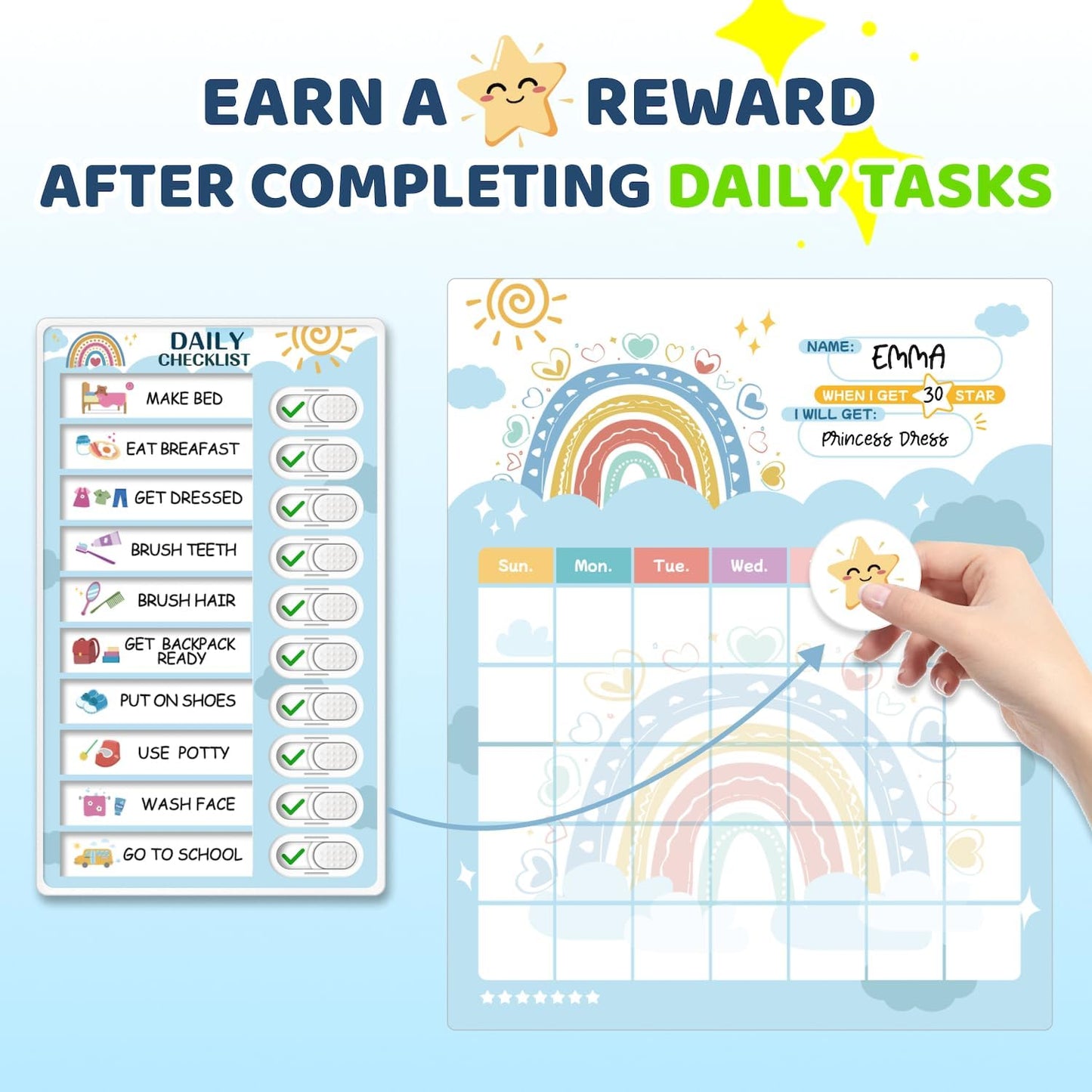 Upgraded Slider 4 in 1 Reward Chart for Kids, Reusable Bedtime/Morning/Daily Routine Chart for Kids, Magnetic Chore Chart for Kids Toddlers, Sticker Chart for Kids Behavior Chart for Kids at Home