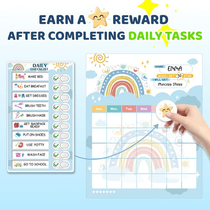 Upgraded Slider 4 in 1 Reward Chart for Kids, Reusable Bedtime/Morning/Daily Routine Chart for Kids, Magnetic Chore Chart for Kids Toddlers, Sticker Chart for Kids Behavior Chart for Kids at Home