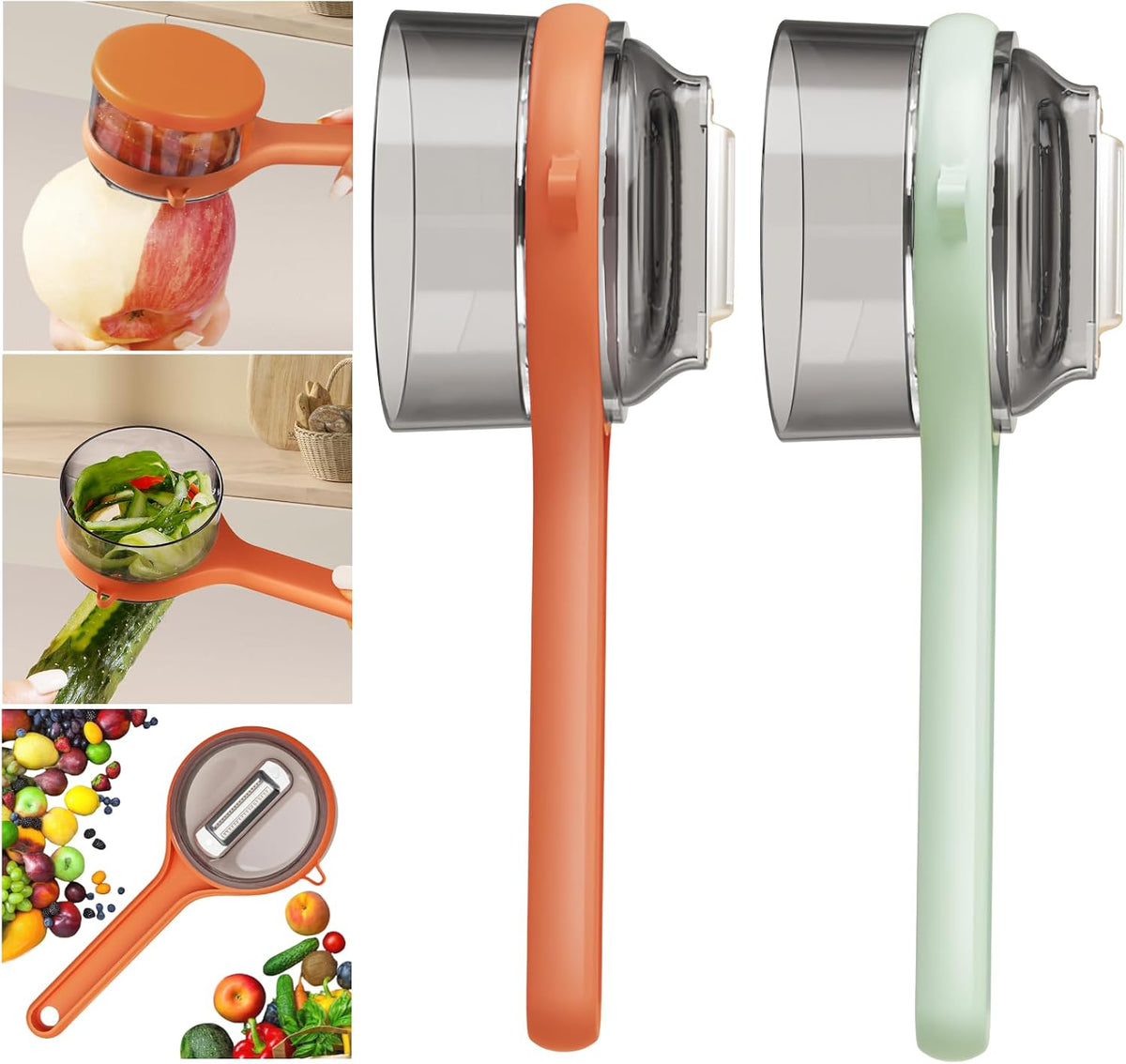 Peeling Knife With Storage Box, Fruit And Vegetable Peeler With Container, Double-Sided Stainless Steel Multi-Function Peeler For Home Kitchen (A-1pcs Orange)