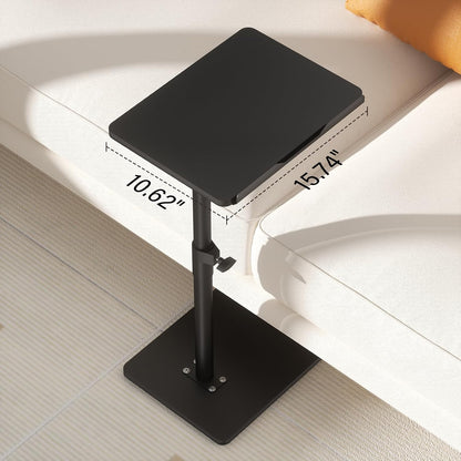 YUHFERA Sofa Armrest Tray Table for Couch - 360° Swivel Height Adjustable End for Small Spaces, Snack Side Table for Bed or Chair with Phone & Tablet Slot (Rustic,Standard)