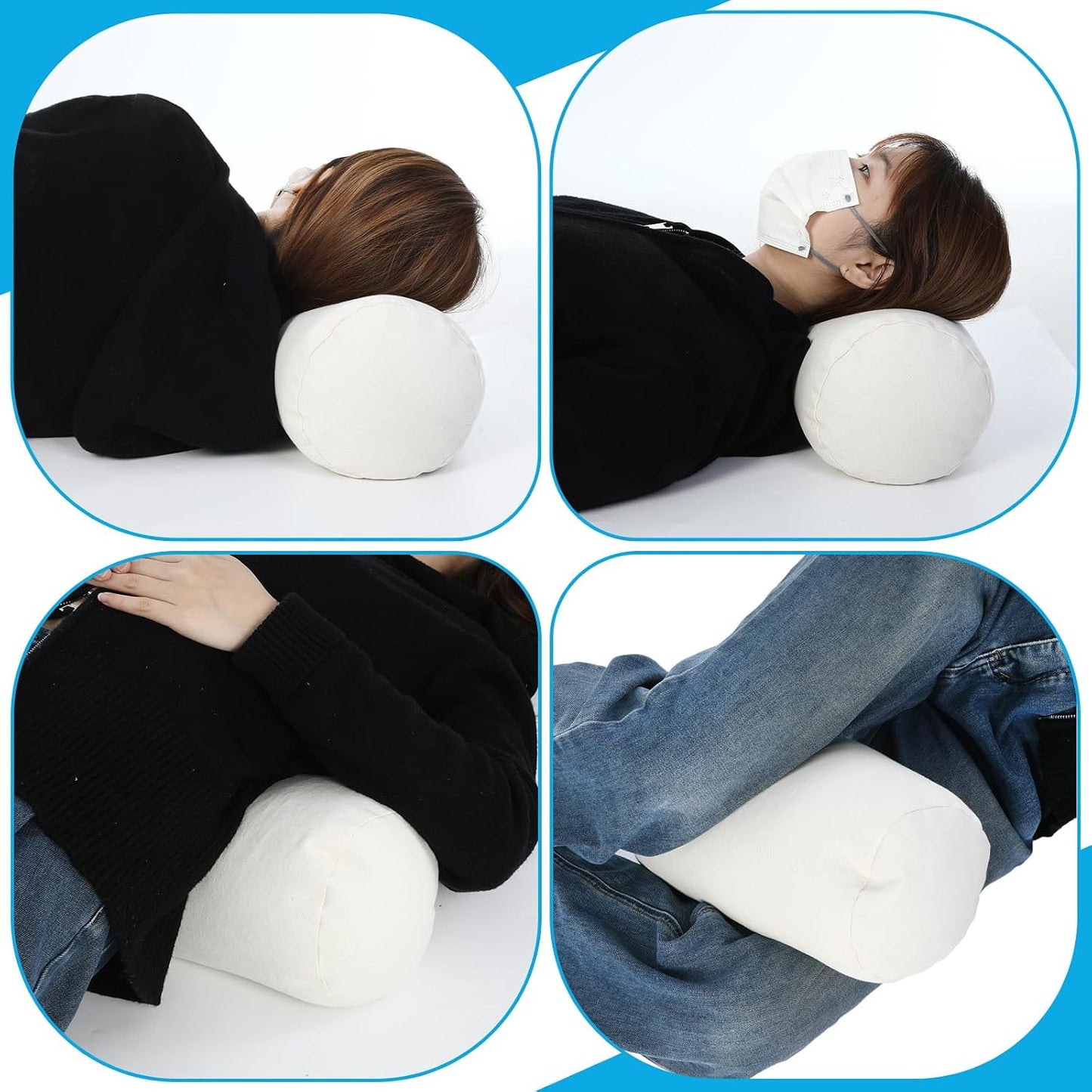 DoubleFill Buckwheat Pillow Cylinder Bolster Pillow to Provide Firm Support, Cervical Neck Roll Adjustable with Organic Pillowcase, Tartary Buckwheat Hulls