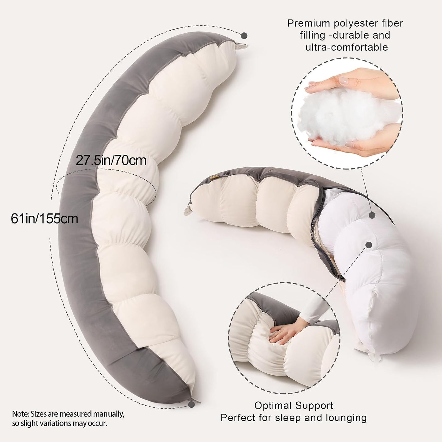 Peallow(Pat. Pend) – Long Round Body Pillow for Adults, Bolster Pillow for Sleeping, Soft and Supportive Pillow for Sleeping & Lumbar Support (Green-White, 29.5")