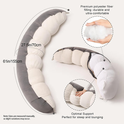 Peallow(Pat. Pend) – Long Round Body Pillow for Adults, Bolster Pillow for Sleeping, Soft and Supportive Pillow for Sleeping & Lumbar Support (Green-White, 29.5")