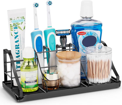 Toothbrush Holders for Bathroom,Black,Stainless Steel,Detachable,Tray,3 Slot