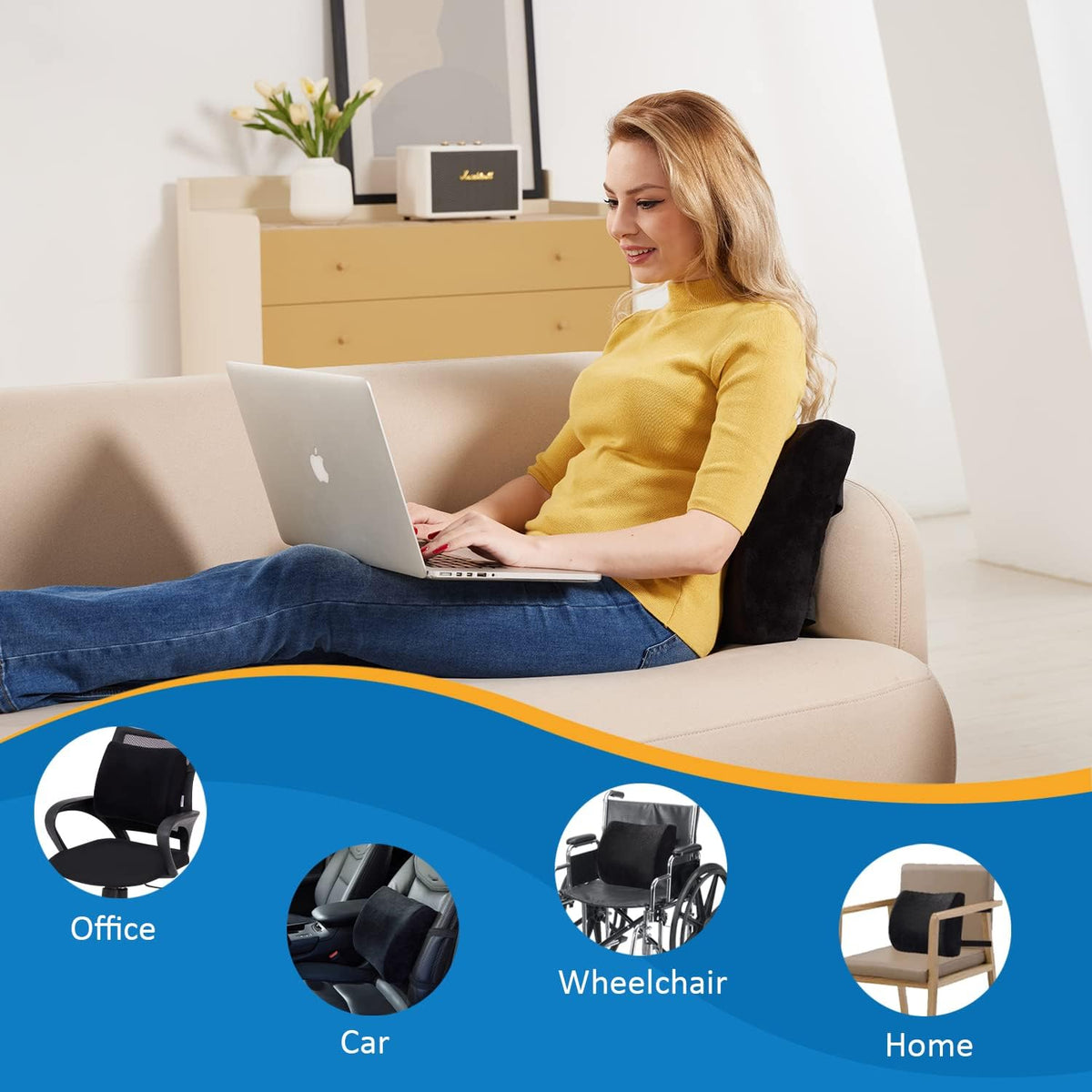 SAIREIDER Seat Cushion and Lumbar Support Pillow for Office Chair, Memory Foam Car Seat Cushions Back Support Pillows, Help Relieve Pain of Back, Lumbar, Tailbone and Sciatic Nerve（Black）