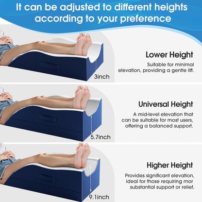 TranquilRelax Leg Elevation Pillows for After Surgery, Wedge Pillow, Grey | Memory Foam, All-around Knee & Ankle Support for Swelling, Height-adjustable, Nop-Slip Bottom, Washable Cover, Single-leg