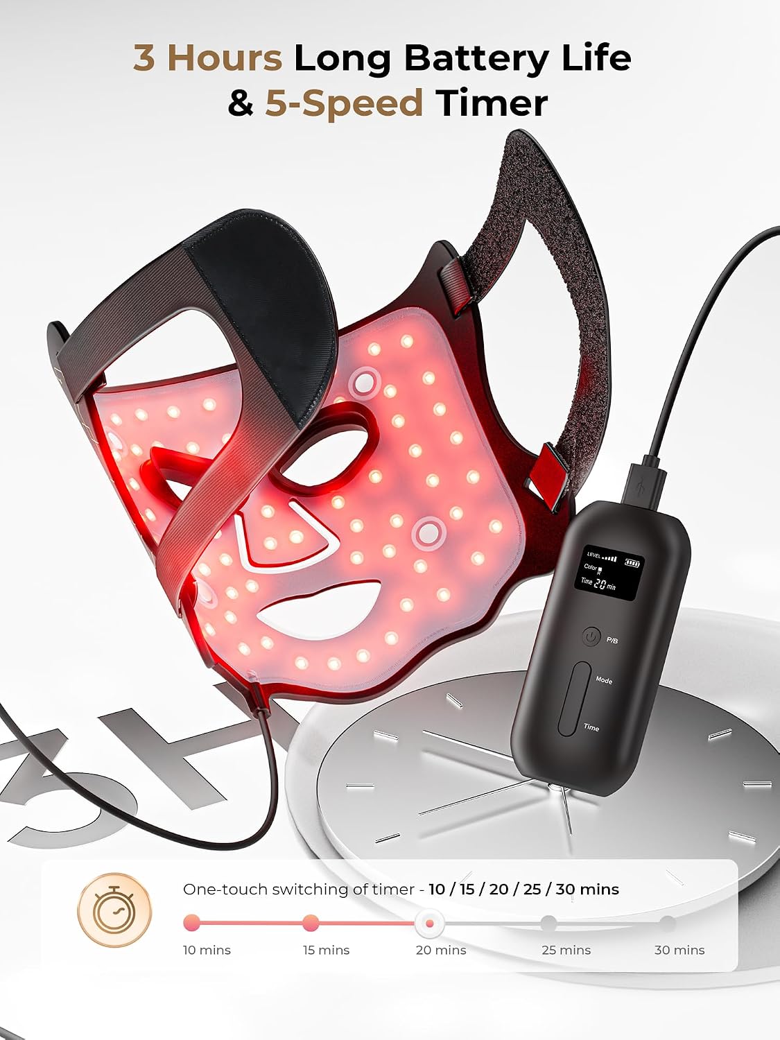 Red Light Therapy Mask with Cooling Gel Pack, 7-Color NIR 850nm LED Face Mask, LED Light Therapy Mask (E106A) with Rechargeable Remote - 180 Mins Use, Red Light Mask Home Travel Gift, Black