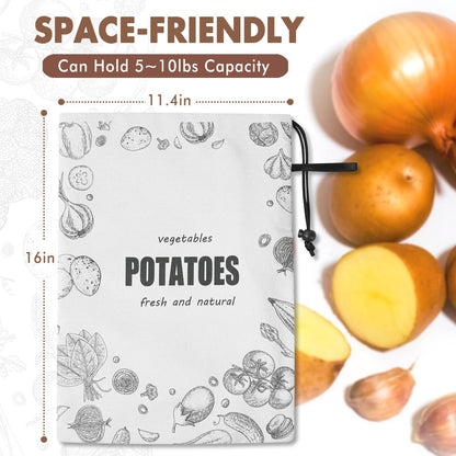 TOGETRUE Potato Onion Storage Bag, Washable Canvas Onion and Potato Storage Bag, Drawstring Garlic Onions Potatoes Keeper with Side Zipper for Pantry, Kitchen, Refrigerator (Potato Onion Bag)