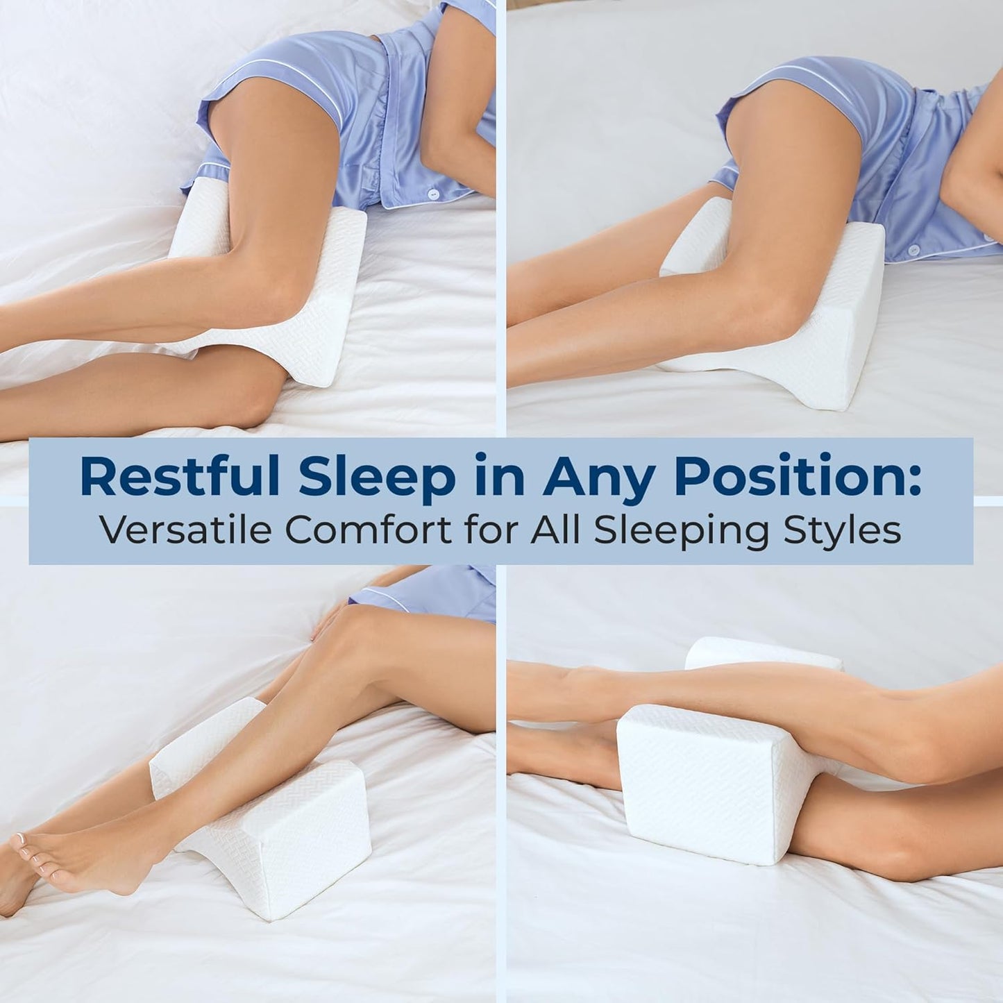 5 STARS UNITED Knee Pillow for Side Sleepers - Half Moon Bolster for Bed - Hip Pain Relief, Memory Foam Leg Cushion for Side Sleeping - Between Legs Pillow for Sciatica & Lower Back Pain, White