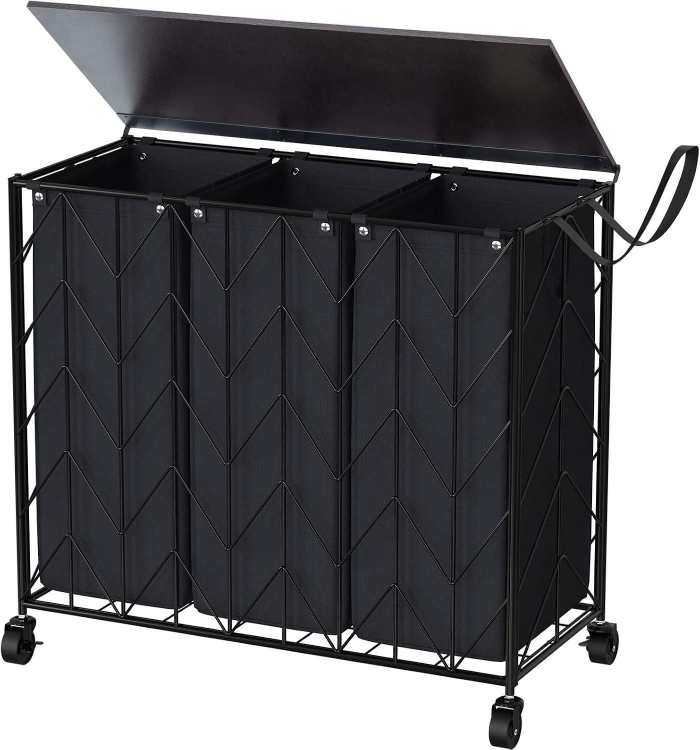 WOWLIVE Laundry Hamper 3 Section with Lid, 142L Laundry Basket with Wheels | Rolling Dirty Clothes Hamper with Removable Bags, Large Iron-Made Laundry Basket Organizer Laundry Sorter for Dorm, Beige