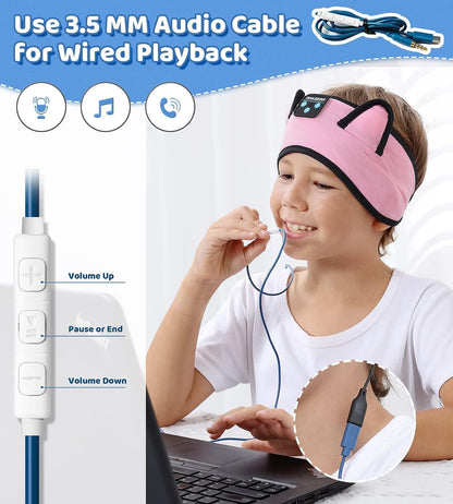 KIDSBAND Kids Bluetooth Headphones, Sleep Headband [Wireless & Wired Playback 2in1] Foldable Headphones for School/Travel/Tablet/Sleep